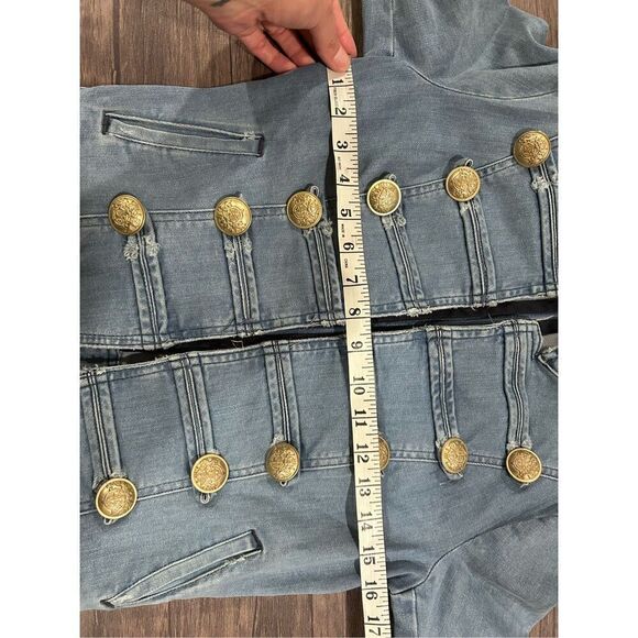 Free People Fitted Military Nautical Embellished Sleeves Jacket XS Denim - Picture 10 of 11